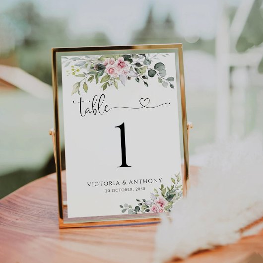 Greenery Blush Pink Wedding Tischnummern
