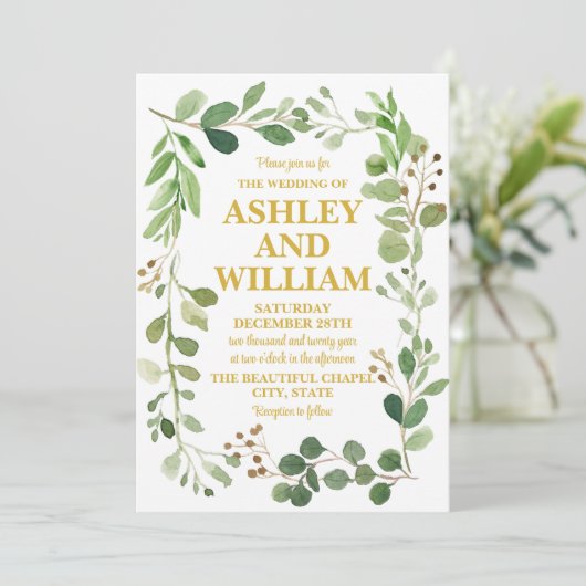 Greenery Boho Bohemisch Wedding Einladung (Stehend Vorderseite)