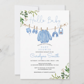 Greenery Boho Clothes Boy Baby Shower Einladung