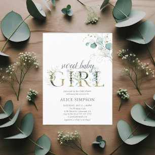 Greenery Boho Eucalyptus Baby Girl Shower Einladungspostkarte