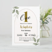 Greenery Boho First Birthday Neutral Boy Girl Invi Einladung (Stehend Vorderseite)