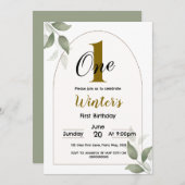 Greenery Boho First Birthday Neutral Boy Girl Invi Einladung (Vorne/Hinten)