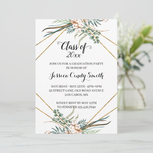 Greenery Boho Geometric Class of 2019 Abschluss Einladung (Stehend Vorderseite)