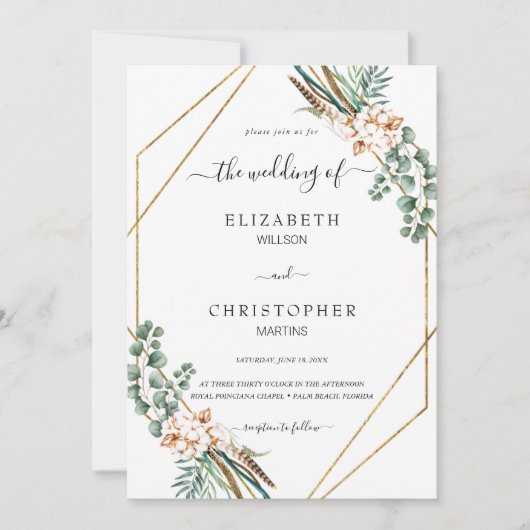 Greenery Boho Geometric Frame QR Code UAWG Wedding Einladung (Vorderseite)