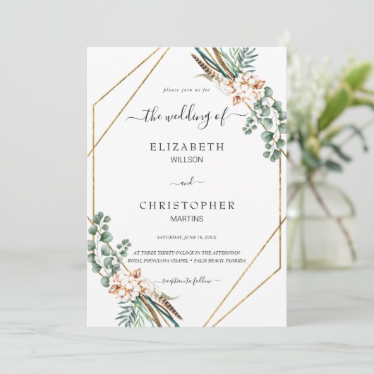 Greenery Boho Geometric Frame QR Code UAWG Wedding Einladung (Stehend Vorderseite)