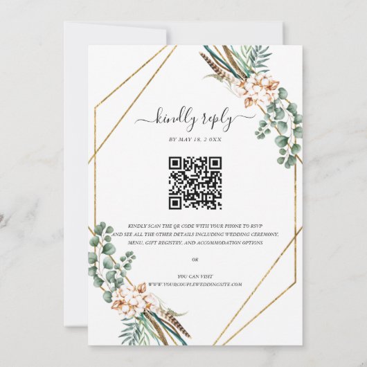Greenery Boho Geometric Frame QR Code UAWG Wedding Einladung (Rückseite)