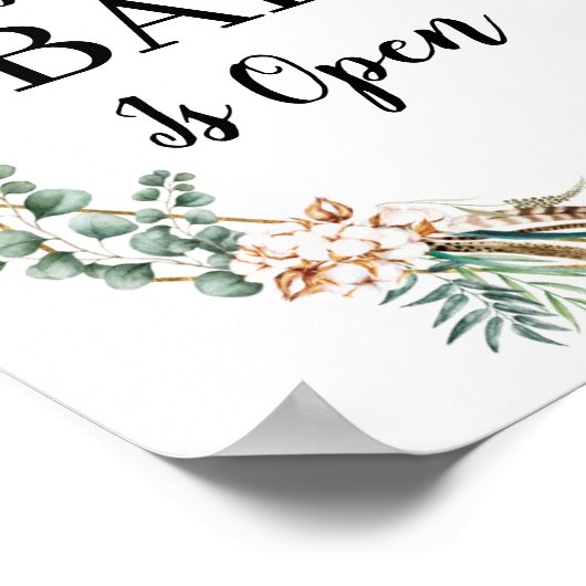 Greenery Boho Glitzer Frame Open Bar Menu Zeichen Poster (Ecke)