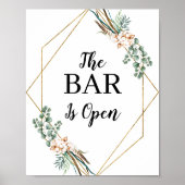 Greenery Boho Glitzer Frame Open Bar Menu Zeichen Poster (Vorne)