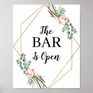 Greenery Boho Glitzer Frame Open Bar Menu Zeichen Poster