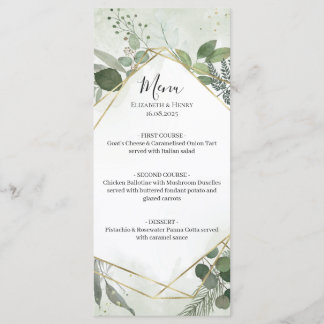 Greenery boho gold geometric watercolour wedding menükarte