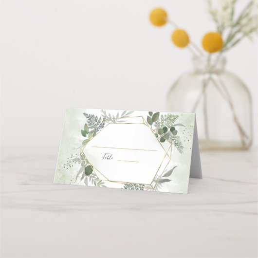 Greenery boho gold geometric watercolour wedding platzkarte (Vorderseite)