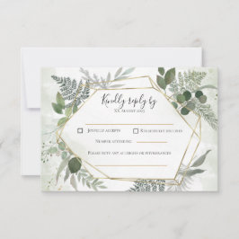 Greenery boho gold geometric watercolour wedding  RSVP karte