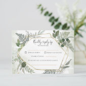 Greenery boho gold geometric watercolour wedding RSVP karte (Stehend Vorderseite)