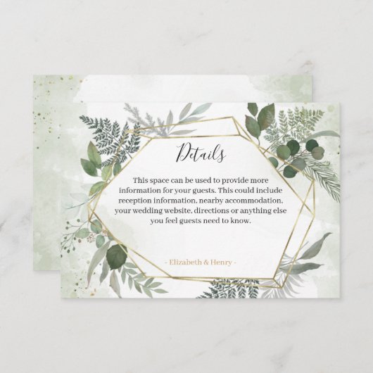 Greenery boho gold geometric wedding details RSVP karte (Vorne/Hinten)