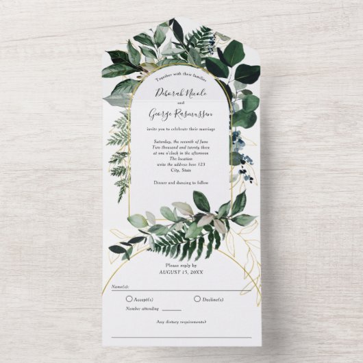Greenery Boho Modern Arch, Garden Wedding All In One Einladung (Innen Boden)