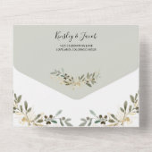Greenery Boho Sage und Gold Geometric Wedding All In One Einladung (Rückseite)