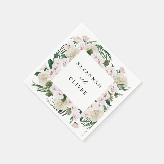 Greenery Boho Tropical Floral Name Serviette (Ecke)