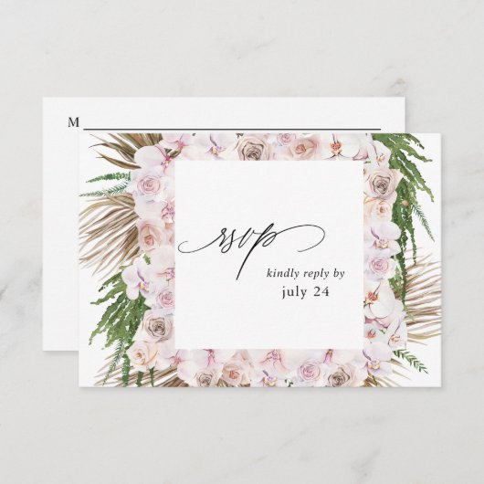 Greenery Boho Tropical Floral w Meal RSVP Karte 2 (Vorne/Hinten)