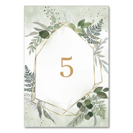 Greenery boho watercolour gold geometric wedding tischnummer (Vorderseite)