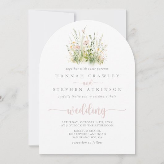 Greenery Boho Wildblume Arch Front & Back Wedding Einladung (Vorderseite)