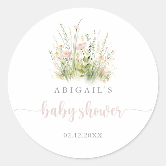 Greenery Boho Wildblume Baby Duwer Fevor Runder Aufkleber (Vorderseite)