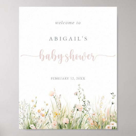 Greenery Boho Wildblume Babydusche Willkommen Poster (Vorne)