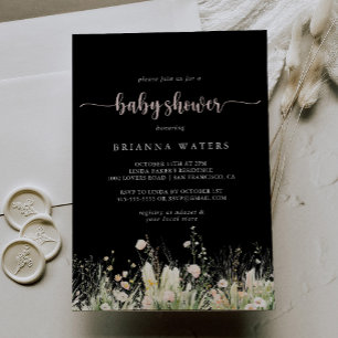 Greenery Boho Wildblume Black Baby Shower Einladung