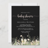 Greenery Boho Wildblume Black Baby Shower Einladung (Vorderseite)