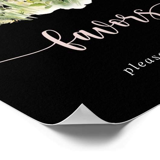 Greenery Boho Wildblume Black Favors Sign Poster (Ecke)