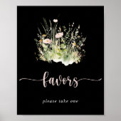 Greenery Boho Wildblume Black Favors Sign Poster (Vorne)