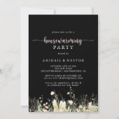 Greenery Boho Wildblume Black Housewarming Party Einladung (Vorderseite)
