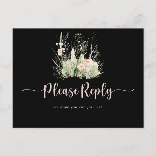 Greenery Boho Wildblume Black Menu UAWG Postkarte (Vorderseite)