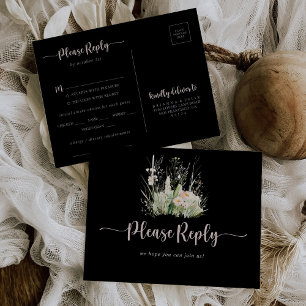Greenery Boho Wildblume Black Menu UAWG Postkarte