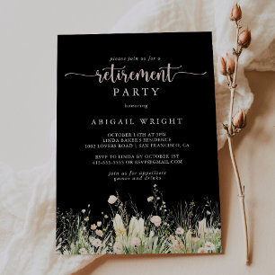 Greenery Boho Wildblume Black Retirement Party Einladung