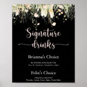 Greenery Boho Wildblume Black Signature Drinks Poster (Vorne)