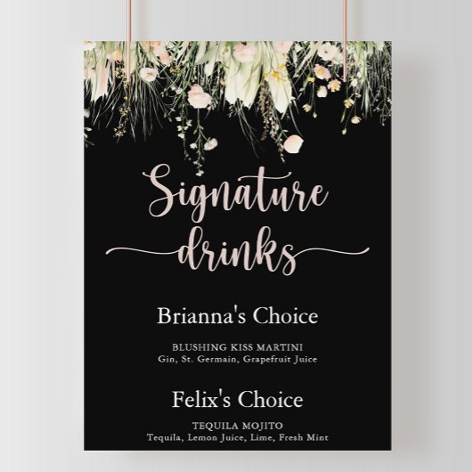 Greenery Boho Wildblume Black Signature Drinks Poster