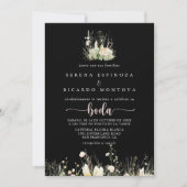 Greenery Boho Wildblume Black Spanish Wedding Einladung (Vorderseite)