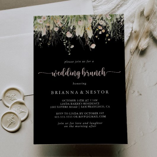 Greenery Boho Wildblume Black Wedding Brunch Einladung