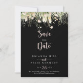 Greenery Boho Wildblume Black Wedding Save The Date (Vorderseite)