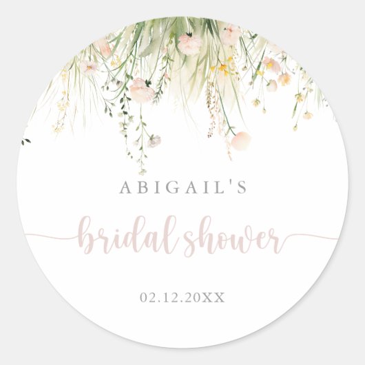 Greenery Boho Wildblume Brautparty Bevorzugung Runder Aufkleber (Vorderseite)