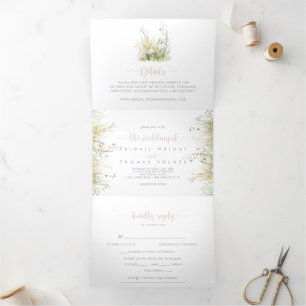 Greenery Boho Wildblume Die Hochzeit von Dreifach Gefaltete Einladung