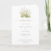 Greenery Boho Wildblume Folded Wedding Programm (Vorderseite)