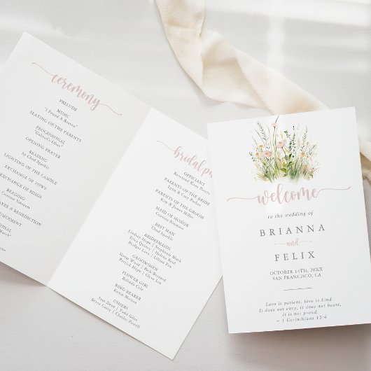 Greenery Boho Wildblume Folded Wedding Programm
