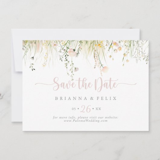Greenery Boho Wildblume Horizontal Wedding Save The Date (Vorderseite)
