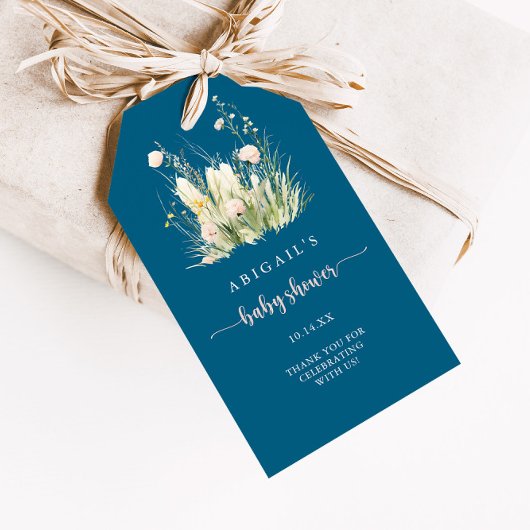 Greenery Boho Wildblume Navy Baby Shower Geschenkanhänger