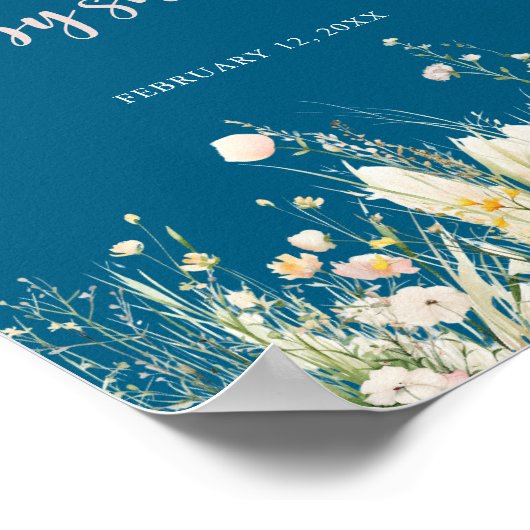 Greenery Boho Wildblume Navy Babydusche Begrüßung Poster (Ecke)