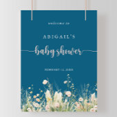 Greenery Boho Wildblume Navy Babydusche Begrüßung Poster