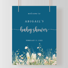Greenery Boho Wildblume Navy Babydusche Begrüßung Poster
