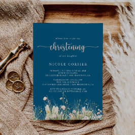Greenery Boho Wildblume Navy Christening Einladung
