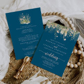 Greenery Boho Wildblume Navy Front & Back Wedding Einladung